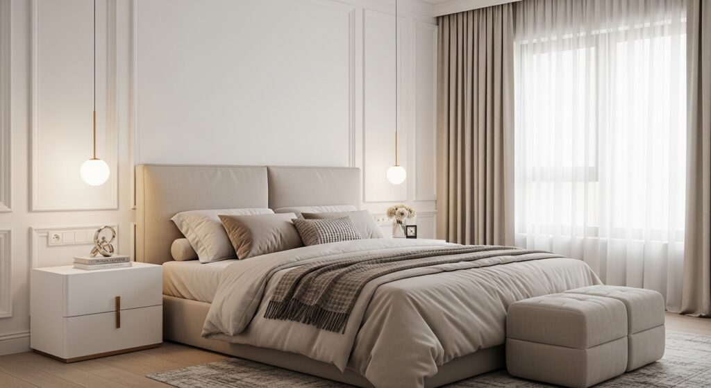 White and Beige Bedroom
