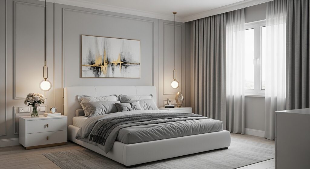 Grey and White Bedroom