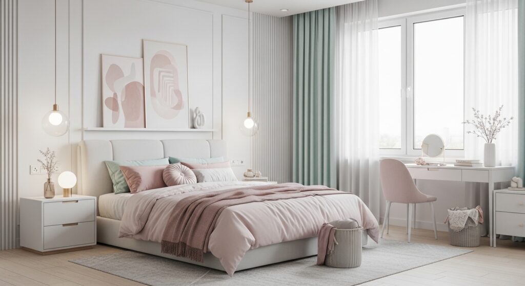 Soft Pastels and White Bedroom